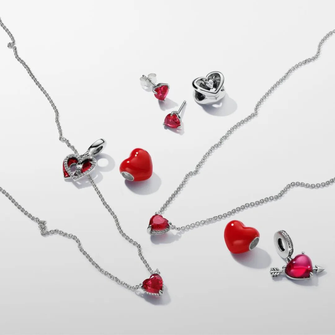 Pandora Doppelter Charm-Anhänger: Rotes Herz & Schlüsselloch - Sterling-Silber