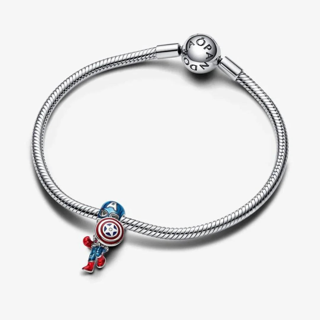 Pandora Marvel Charm: The Avengers Captain America -  Sterling-Silber, Emaille