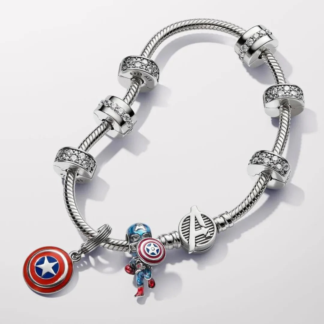 Pandora Marvel Charm: The Avengers Captain America -  Sterling-Silber, Emaille