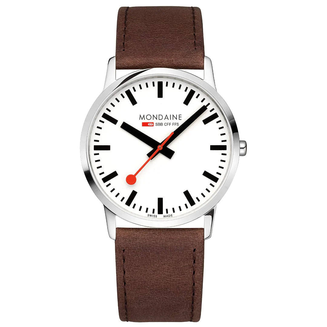 Mondaine Simply Elegant Herrenuhr aus Braunes Leder, 40 MM - A638.30350.12SBG