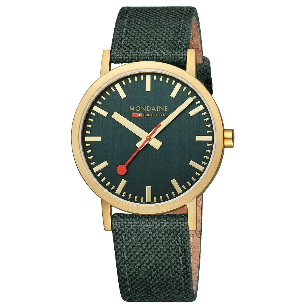 Mondaine Classic Herrenuhr aus Waldgrünes Textil, 40 MM - A660.30360.60SBS