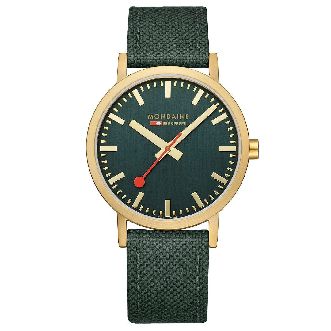 Mondaine Classic Herrenuhr aus Waldgrünes Textil, 40 MM - A660.30360.60SBS