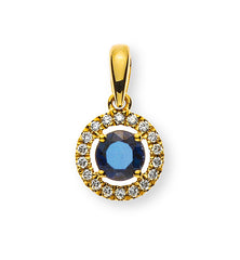 Anhänger Gelbgold 750 Saphir 0.35 ct. und 18 Brillanten 0.07 ct.