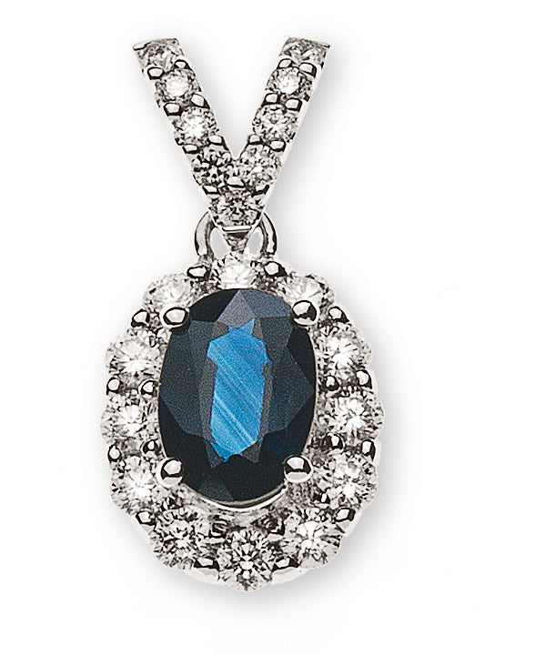 Anhänger Weissgold 750 Saphir 0.76 ct. und 21 Brillanten 0.42 ct.