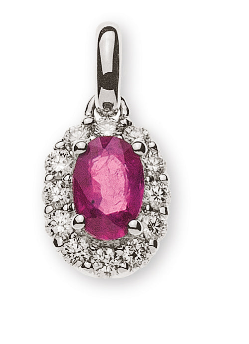 Anhänger Weissgold 750 Rubin 0.53 ct. und 12 Brillanten 0.22 ct.