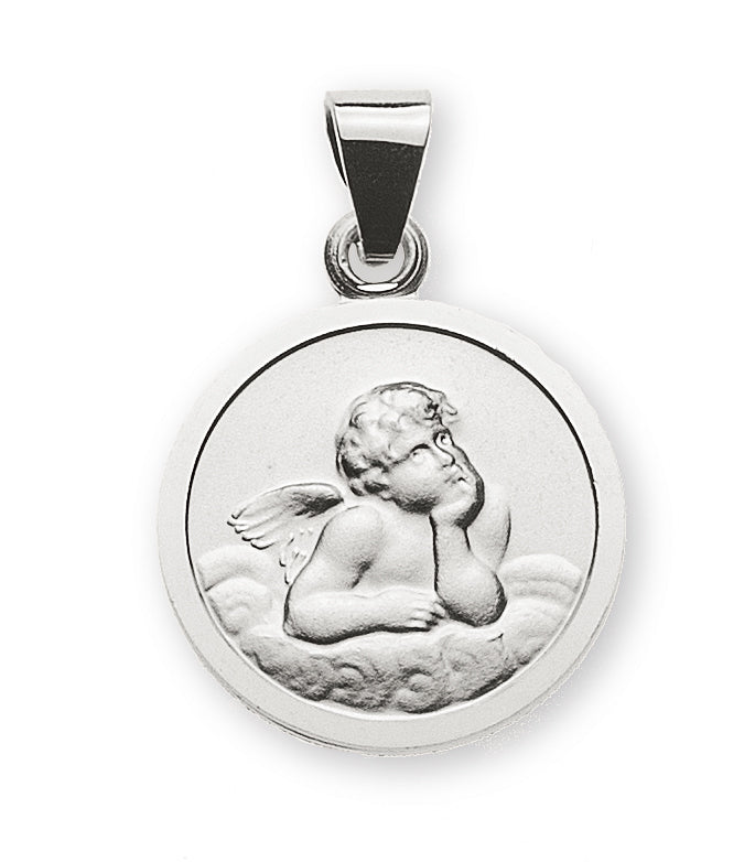 Anhänger Medaille Engel Weissgold 750 12mm