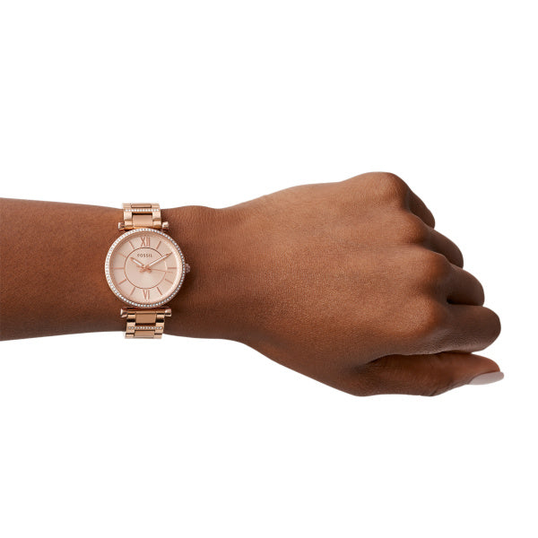 Fossil Carlie Quarz 3-Zeiger 35 MM Damenuhr in Rosegold aus Edelstahl - ES4301