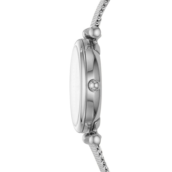 Fossil Carlie Quarz Silber Perlmutt 28 mm Mesh Edelstahl Damenuhr - ES4432