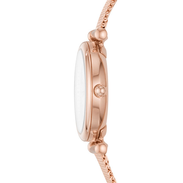 Fossil Carlie Damenuhr - Roségold MOP Mesh 28mm Quarz - ES4433