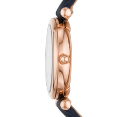 Fossil Carlie Damenuhr - Roségold Blau, Leder, MOP, 28mm, Quarz - ES4502
