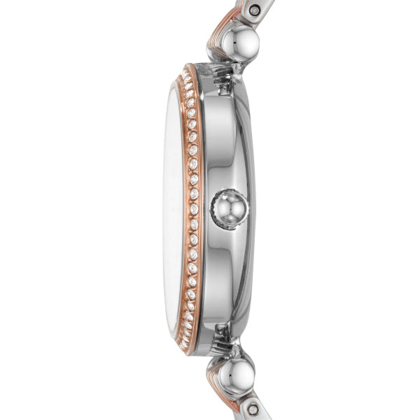 Fossil Carlie Quarz 3-Zeiger 28 MM Damenuhr in Silber 2-Tone MOP - ES4649
