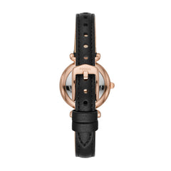 Fossil Carlie 28 MM Quarz Damenuhr in Roségold Schwarz, Lederband - ES4700