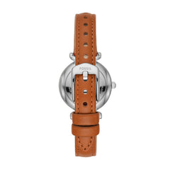 Fossil Carlie Quarz 28 MM Damenuhr in Silber Blau, Lederband - ES4701