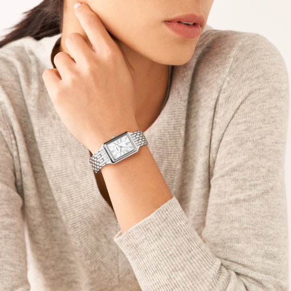 Fossil Raquel Damenuhr - Silber Weiss 23mm Edelstahl Quarz mit Datum - ES5221