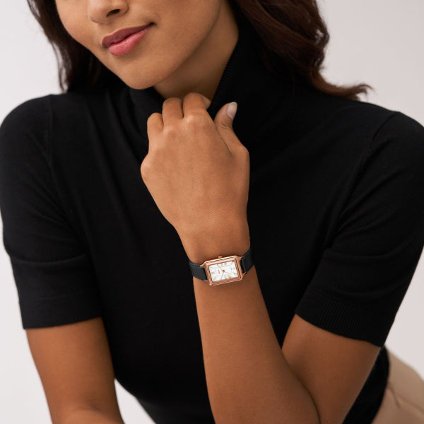 Fossil Raquel Quarz 23 MM Damenuhr  mit Datum aus Lederband - ES5310