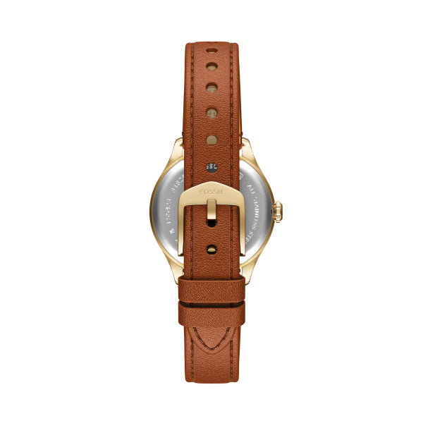 Fossil Gilmore Quarz 3-Zeiger 28 MM Damenuhr in Silber/Braun aus Lederband - ES5423