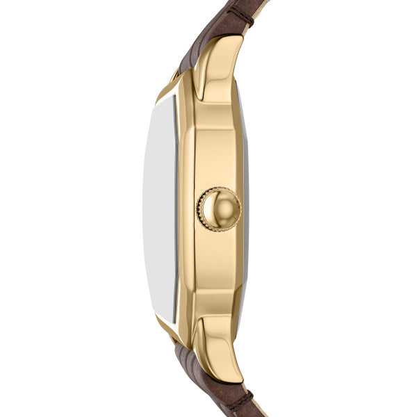 Fossil Harlow Quarz 27 MM Damenuhr in Gold Creme Braun, Lederband - ES5426