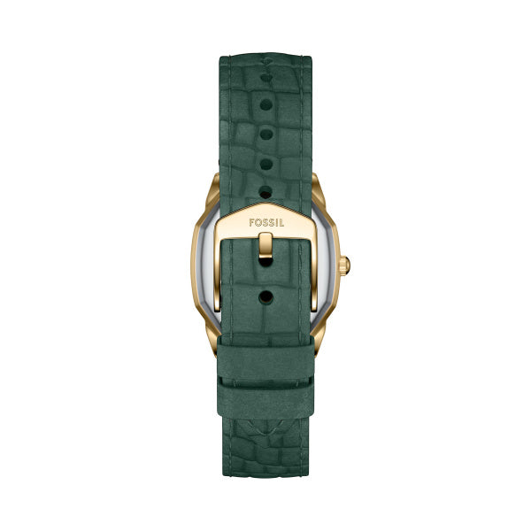 Fossil Harlow Quarz 27 MM Damenuhr in Gold Grün, Lederband - ES5427