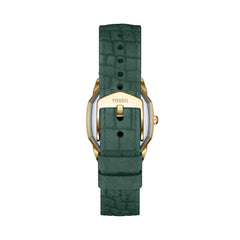 Fossil Harlow Quarz 27 MM Damenuhr in Gold Grün, Lederband - ES5427