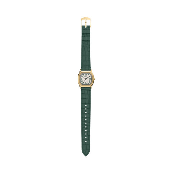 Fossil Harlow Quarz 27 MM Damenuhr in Gold Grün, Lederband - ES5427