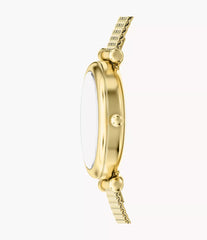 Fossil Carlie Mini Damenuhr Gold mit weissem Perlmuttzifferblatt und Milanaise-Edelstahlarmband 28 mm – ES5462
