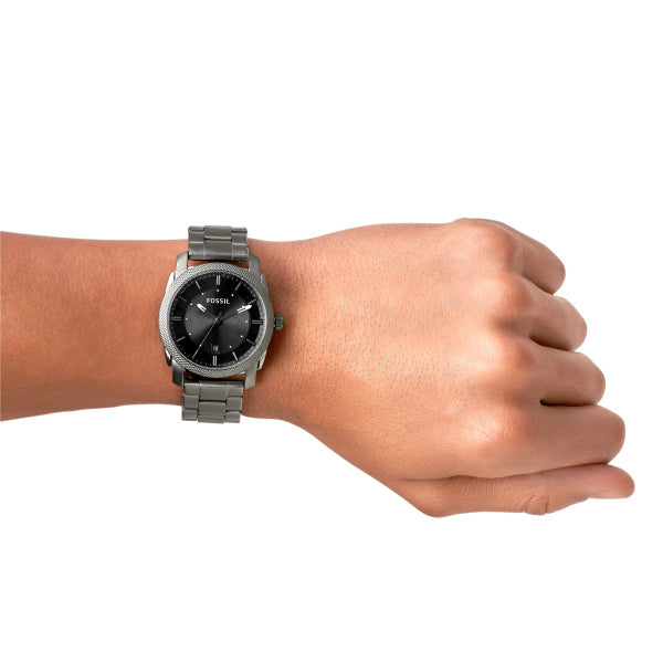 Fossil Machine Quarz Gunmetal Schwarz 42 mm Edelstahl Herrenuhr mit Datum - FS4774
