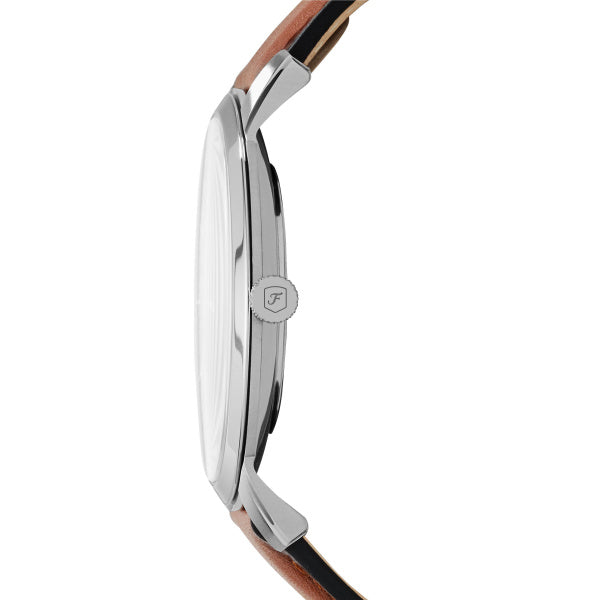 Fossil Minimalist Quarz 3-Zeiger 44 MM Herrenuhr in Blau/Braun aus Lederband - FS5304