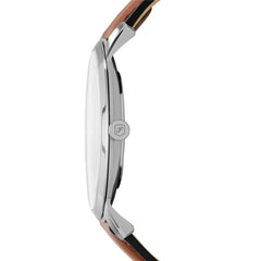 Fossil Minimalist Quarz 3-Zeiger 44 MM Herrenuhr in Blau/Braun aus Lederband - FS5304