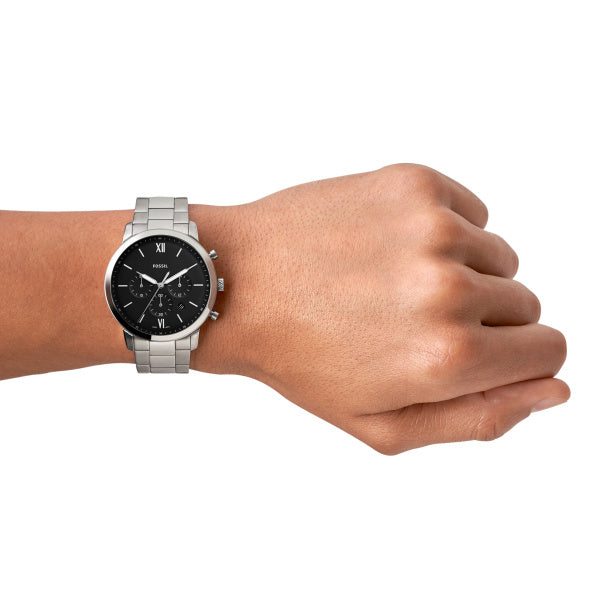 Fossil Neutra Silber Schwarz 44mm Edelstahl Chronograph Herrenuhr - FS5384