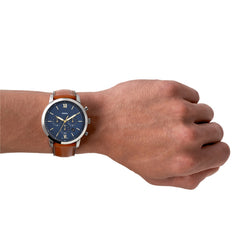 Fossil Neutra Chronograph Herrenuhr - Silber Blau 44mm Leder - FS5453