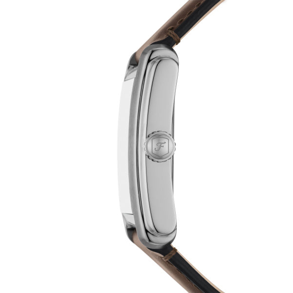 Fossil Carraway Silber Creme Braun 30mm Leder Quarz Herrenuhr - FS6012