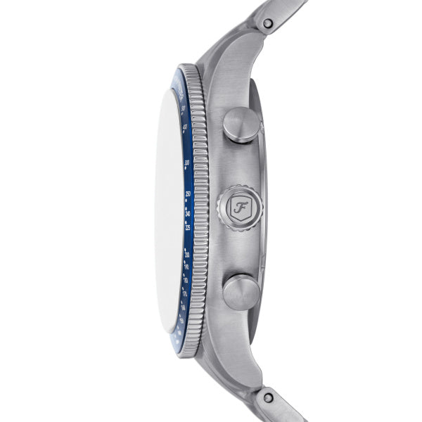 Fossil Sport Tourer Quarz Chronograph 42 mm Edelstahl Herrenuhr in Silber/Blau - FS6047