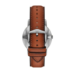 Fossil Minimalist Quarz 3-Zeiger 44 MM Herrenuhr in Grün/Braun aus Lederband  - FS6094