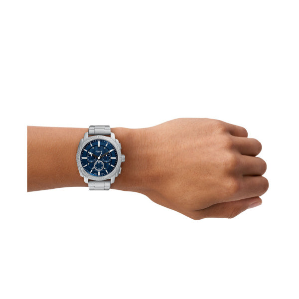 Fossil Machine Quarz Chronograph 44 mm Edelstahl Herrenuhr in Silber/Blau - FS6096