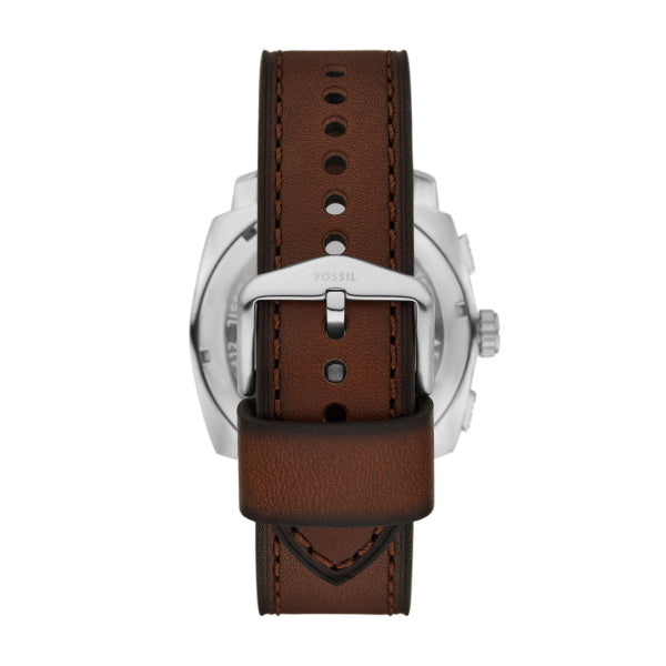 Fossil Machine 44mm Leder Chronograph Herrenuhr in Silber, Grün - FS6100