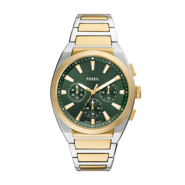 Fossil Everett 2-Tone Grün 44mm Edelstahl Chronograph Herrenuhr - FS6106