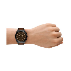 Fossil Everett Quarz Chronograph 44 mm Herrenuhr aus Lederband in Schwarz/Braun - FS6108