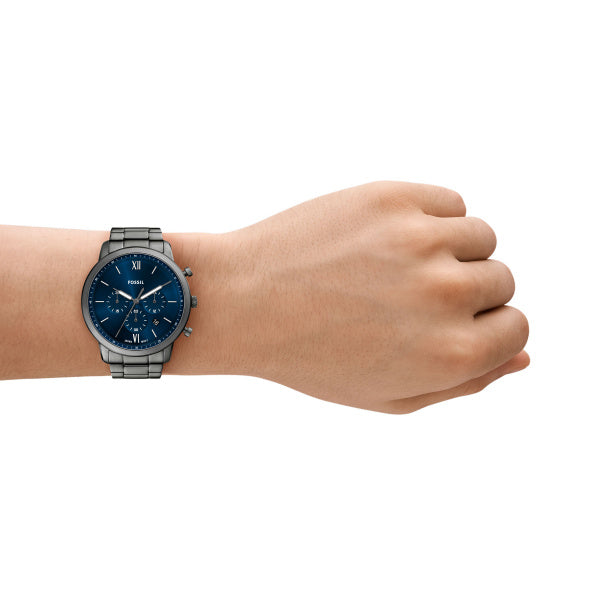 Fossil Neutra Herrenuhr - Gunmetal Blau 44mm Chronograph Edelstahl - FS6111