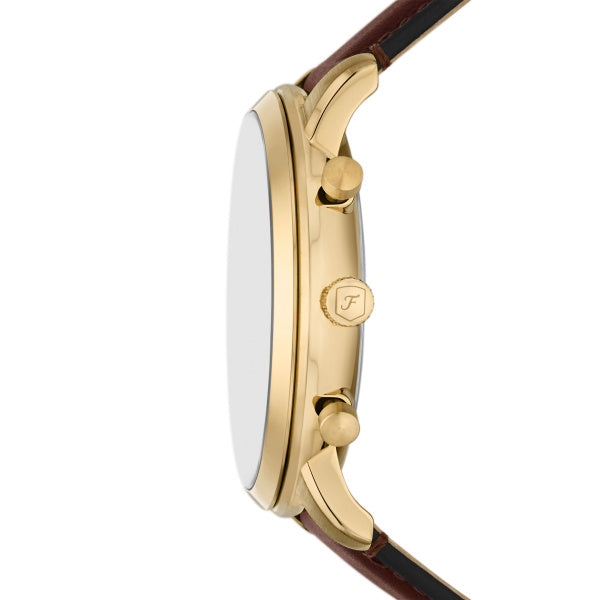 Fossil Neutra 44mm Leder Chronograph Herrenuhr in Gold, Braun - FS6113