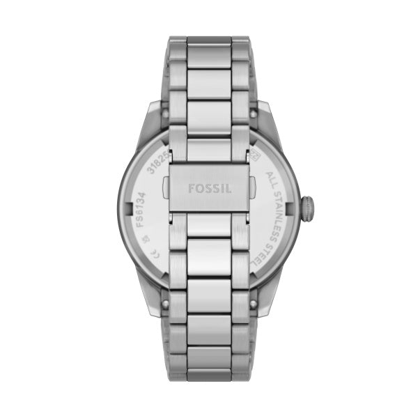 Fossil Pearson Quarz 42 MM Edelstahl Multifunktion Herrenuhr in Silber/Blau - FS6134
