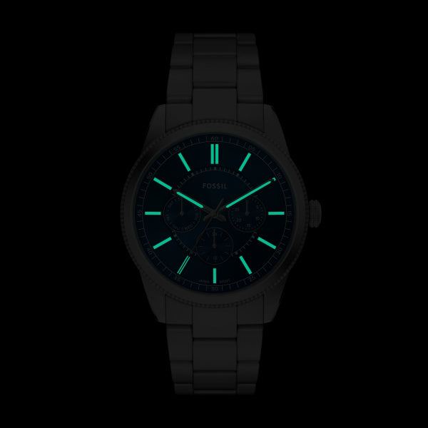 Fossil Pearson Quarz 42 MM Edelstahl Multifunktion Herrenuhr in Silber/Blau - FS6134