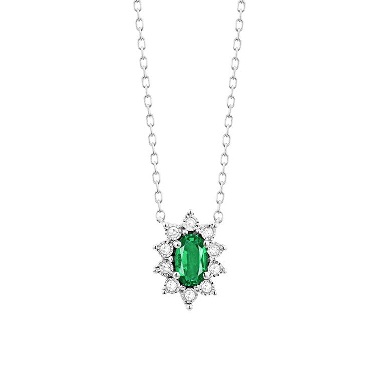 Facet Access Smaragd Halskette mit Diamanten in 18 Karat Weissgold