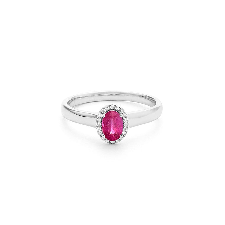Facet Classics Colors Rubin Ring mit 20 Diamanten in 750/18 Karat Weissgold