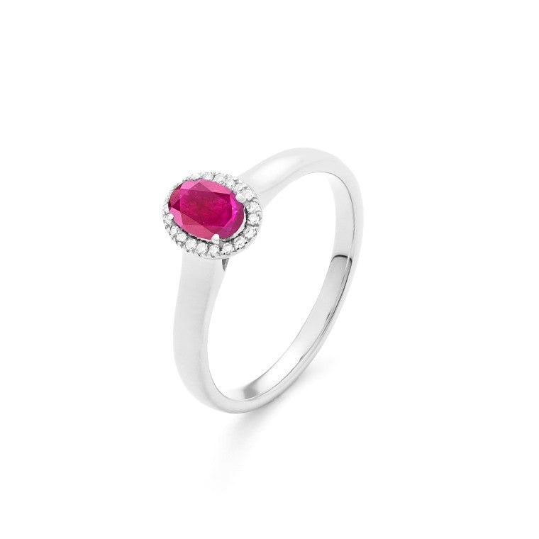 Facet Classics Colors Rubin Ring mit 20 Diamanten in 750/18 Karat Weissgold