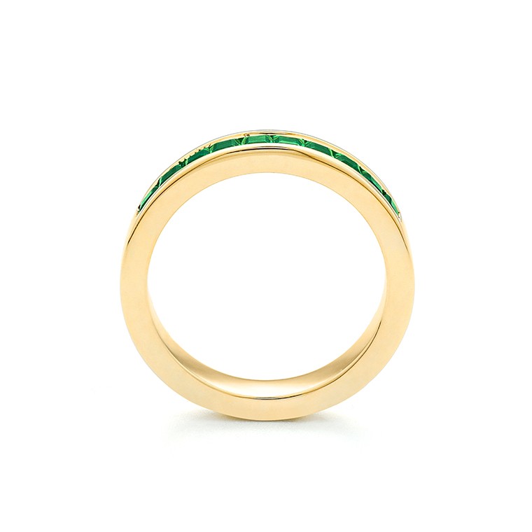 Facet Cnc Ring halbgefasster Memoirering in 750/18 Karat Gelbgold mit Tsavorit