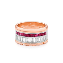 Bague Facet Cnc semi-sertie avec rubis bague mémoire en 18 carats-750 bicolore