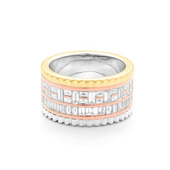 Facet Cnc Ring Halbgefasster 18 Karat Gold Tricolor Memoire Ring mit Diamanten