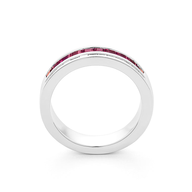Facet Cnc Ring halbgefasster Memoirering in 750/18 Karat Weissgold mit Rubin