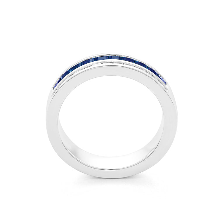 Facet Cnc Ring halbgefasster Memoirering in 750/18 K Weissgold mit Saphir