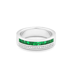 Facet Halbgefasster 18 Karat Weissgold Tsavorit Memoire Ring mit Diamanten